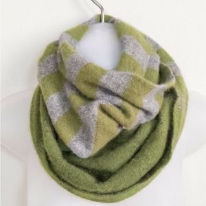 NORDSTROM Green Striped 100% Cashmere Scarf